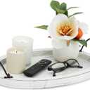 Farmlyn Creek Wooden Tray - 16 x 11 x 2 in, Rustic White Oval - Serving Platter with Handles for Coffee Table Decor & Bed Tray Use - Table Centerpiece for Farmhouse Decor