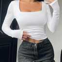 Womens Long Sleeve Shirts Slim Fit Y2k Square Neck Tops Casual Going Out Basic Tees Clothes, XL