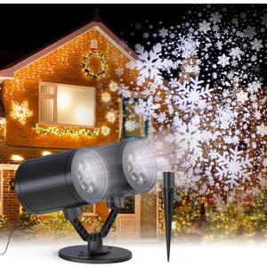 2024 Newest Christmas Decorations Christmas Projector Lights Outdoor Double-Head Rotating Snowflakes Projector Lights for Xmas Home Party IP65 Waterproof Brightening LED Outdoor & Indoor