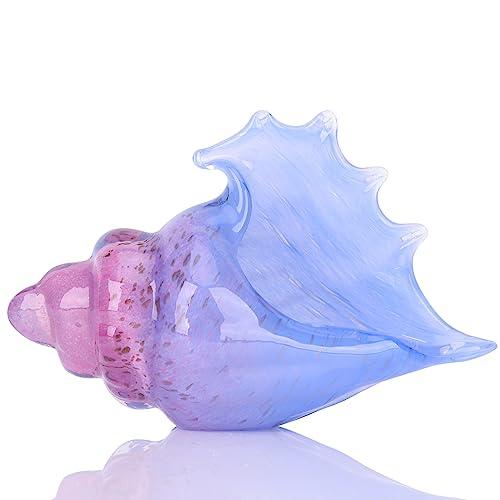 DOVDOV Hand-Blown Glass Conch Sculpture, Coastal Home Decor Conch Horn, Glass Art Seashell Ornament, Office, Living Room Tabletop Centerpiece, Bathroom Shelf top and Cabinet Decoration.