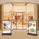 Sidewalk Sign Heavy Duty - 24x36 Inch Double-Sided Poster Stand with 360 Rotating Wheels, Rolling Metal Sandwich Board Floor Standing Sign Holder for Event Businesses Outdoor, Frame Only