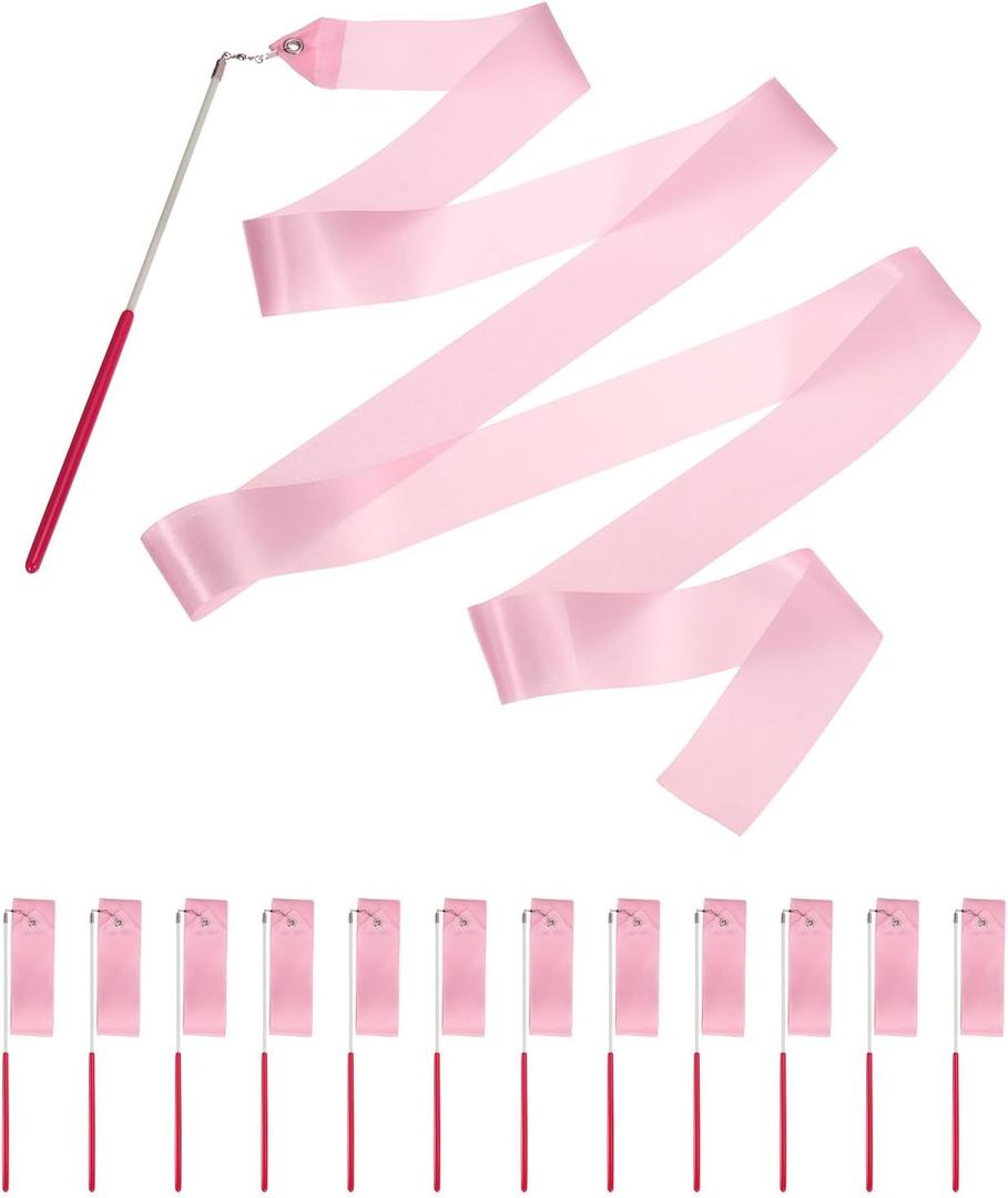 uxcell Dance Ribbon, Gymnastics Ribbon Twirling Ribbons for Birthday Party Streamers Decoration,Circus Carnival Ribbon with Sticks Wands (Pale Pink)