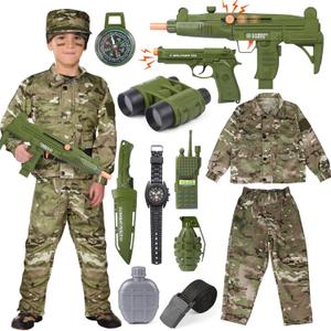 Tacobear Soldier Military Costume for Kids Boys Ages 3-9 Halloween Dress Up Role Play Set with Toy Accessories (S(4-5Years))