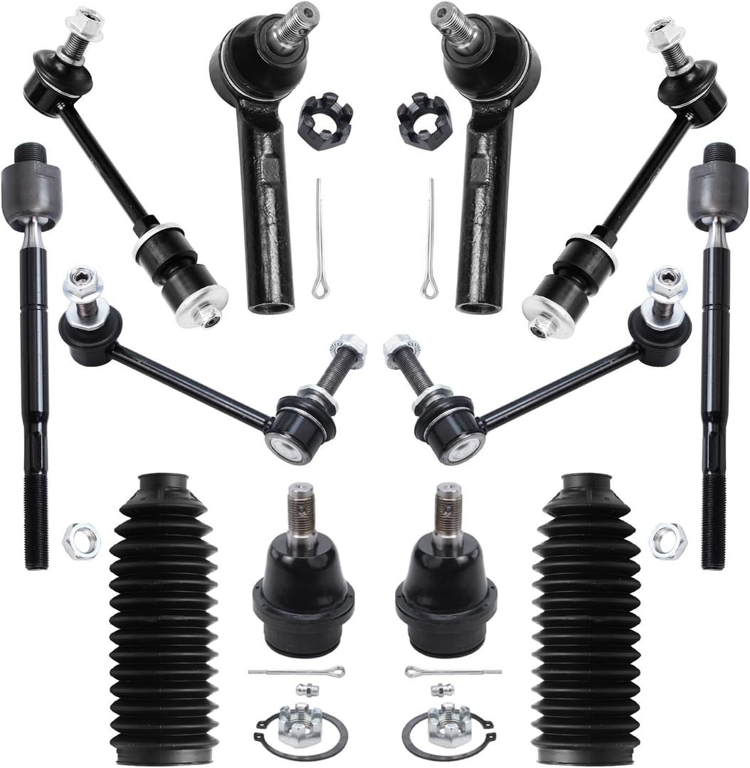 Detroit Axle - Front 12pc Suspension Kit for 2003-2009 Toyota 4Runner FJ Cruiser GX470, 2 Lower Ball Joints 4 Front Rear Sway Bars 4 Inner Outer Tie Rods 2 Boots 2004 2005 2006 2007 2008 Replacement