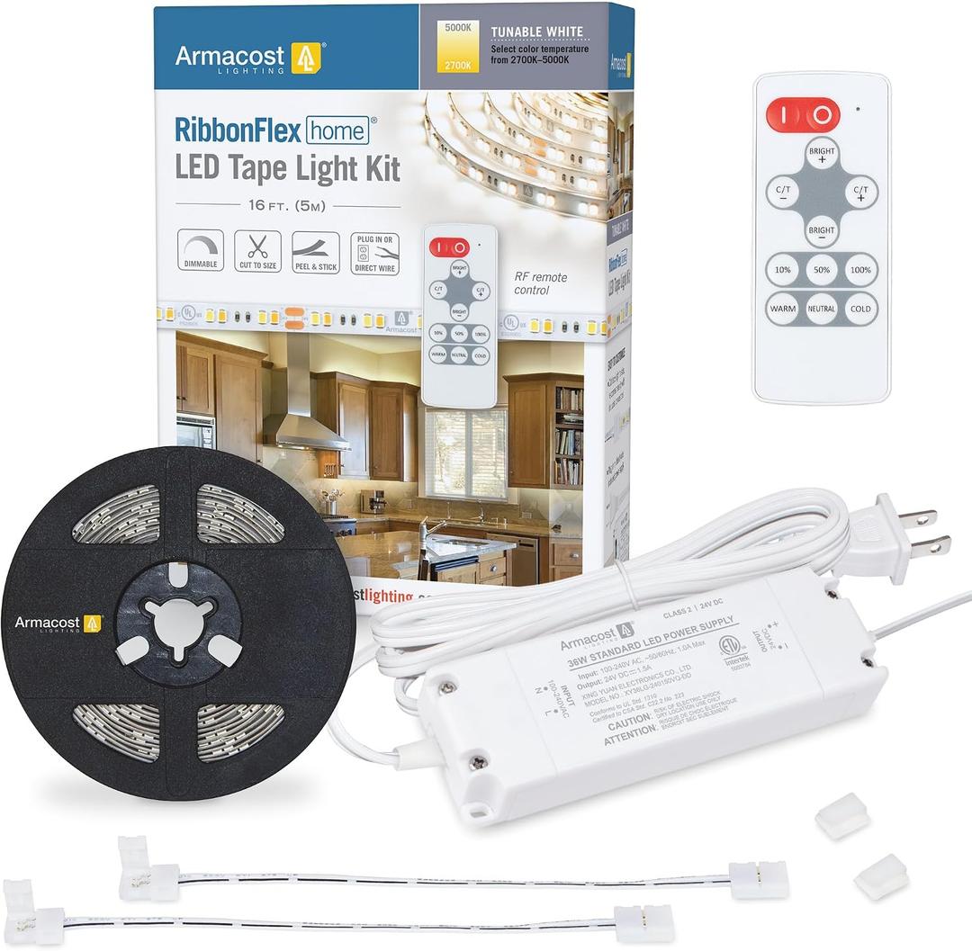 Armacost Lighting 421501 Ribbon Flex Home Tunable White LED Tape Light Kit with Remote, 16 ft