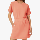 SENSERISE Womens Short Sleeve T Shirt Dresses Crew Neck Solid Color Basic Smocked Waist Dress with Pockets, Large