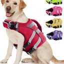 Kuoser Dog Life Jacket with Reflective Stripes - Adjustable High Visibility Vest, Ripstop Lifesaver, Pet Preserver with High Flotation Swimsuit for Small, Medium and Large Dogs (L (Chest Girth:22.8-29.5''), 1#Red)