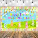 Happy Easter Party Decorations Backdrop - Easter Welcome Peeps Banner 70.86 x 43.30 Inch, Colorful Bunny Photo Background Wall Decor for Indoor Outdoor