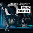 RDE PodMic Cardioid Dynamic Broadcast Microphone with Integrated Swing Mount for Podcasting, Streaming, Gaming, and Voice Recording, Black