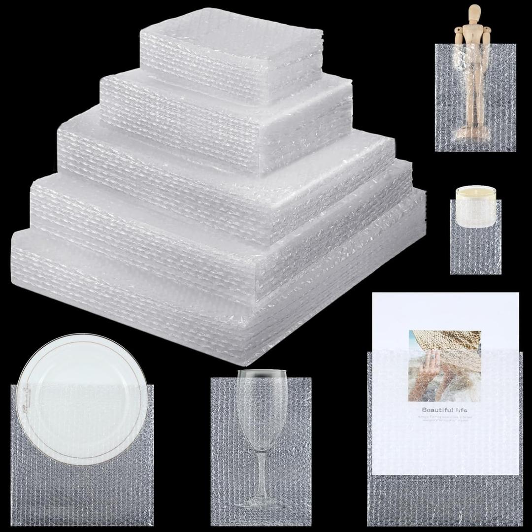100 Pcs 5 Sizes Bubble Pouches Bags Bubble Bags for Shipping Packing Cushion Wrap Pockets Moving Supplies for Dishes and Glasses, China Cups, Glassware Mugs Packaging (Mixed Size,Clear)