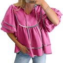 Cicy Bell Womens Summer Babydoll Tops V Neck Short Lantern Sleeve Shirts Cute Loose Fit Peplum Flowy Blouses