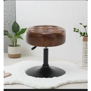 LUE BONA Adjustable Vanity Stool, 360°Swivel Vanity Chair for Makeup Room, Brown Stool Chair for Vanity, Small Faux Leather Vanity Stools for Bathroom, Living Room