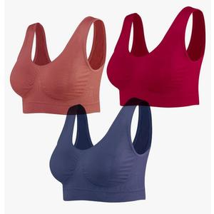 Lemef 3-Pack Seamless Sports Bra Wirefree Yoga Bra with Removable Pads for Women.L