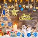 73 Pcs Blue Christmas Tree Ornaments Set Shatterproof Christmas Tree Decoration Star Topper Hanging Ball Snowflake Pickle Ornaments for Party Holiday