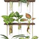 Mkono Plant Propagation Tubes, 3 Tiered Wall Hanging Terrarium with Wooden Stand Flower Vase Test Tube Glass Planter Stations for Hydroponic Cutting Home Garden Office Decor (Brown, Small)