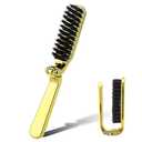 Foldable Boar Bristle Hair Brush, Small Folding Hairbrush Collapsable Mini Travel Hair Brush Anti-Static Range Hair Brush for Women, Portable Pocket Comb Hair Styling Tool,Beard Brush for Men (Gold)