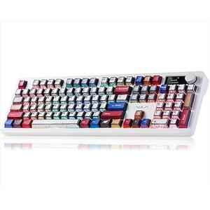 AULA Wireless Mechanical Gaming Keyboard Full Size 8000mAh with Knob&Screen | Hot Swappable Custom,RGB Backlit,Creamy Pre-lubed Blaze Switches,PBT Keycaps,Tri-Mode BT/2.4GHz/USB-C,F106Pro Comic Mix Color