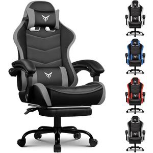 GTPLAYER Gaming Chair with Footrest, Video Game Chairs Racing Style PC Game Chairs 350lbs for Adults - Padded High Back Ergonomic Reclining Silla Gamer, Linkage Armrest, Grey