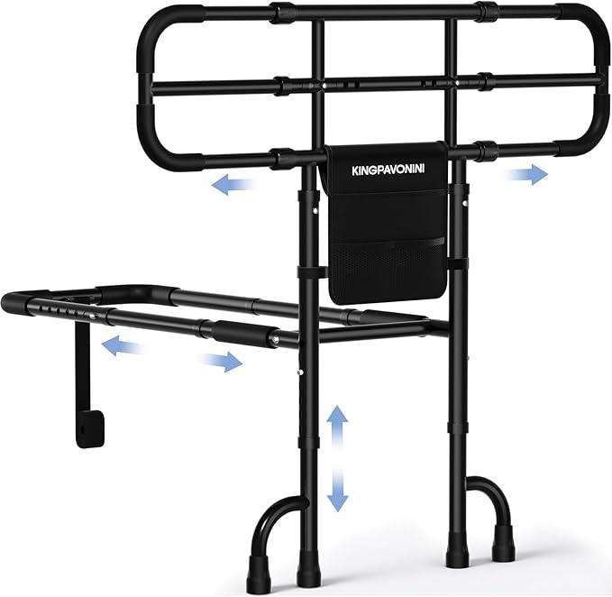 KingPavonini Bed Rails for Elderly Adults Safety ASTM-Approved, 2026 Upgrade Ultra-Wide Extendable Handle, Bed Rails for Seniors with Dual-Feet 4-Point Support, 400lb Bed Cane, Tool-Free, Model GL05