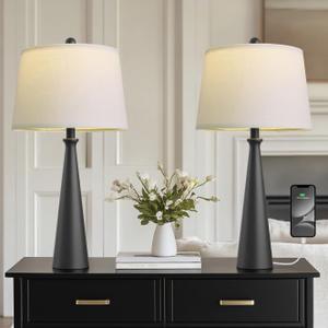 Oneach 25.75" Modern Table Lamp, Bedside Lamps with USB Ports, Black Nightstand Lamps Set for Living Room Bedroom House Bedside Home Office Family, A. Black+USB - 2Pack Oneach 25.75" Modern Table Lamp, Bedside Lamps with USB Ports, Black Nightstand Lamps Set for Living Room Bedroom House Bedside Home Office Family, A. Black+USB - 2Pack