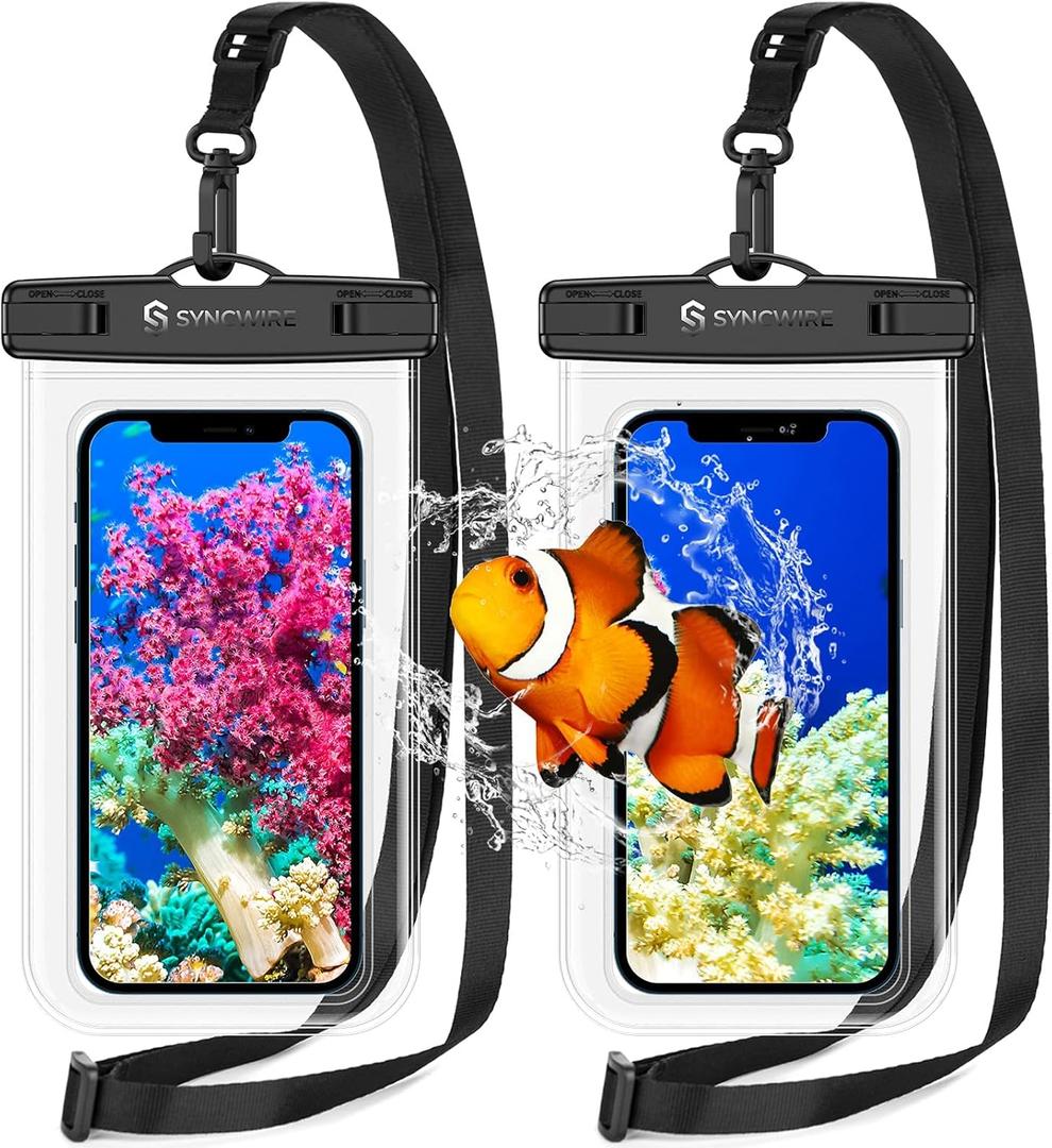 SYNCWIRE Waterproof Phone Pouch [2-Pack] - Universal IPX8 Waterproof Phone Case Dry Bag with Lanyard Compatible with iPhone 15/14/13/12/11 Pro XS MAX XR X Samsung S23 S22 S20+ and More Up to 7 Inches (Transparent+Transparent)