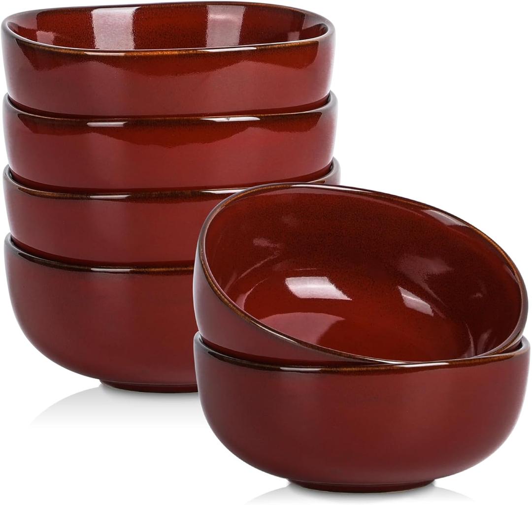 vicrays Ceramic Cereal Bowls Set - Porcelain 26 Ounce Soup Salad Bowls - Rice Dessert Cream Bowls Set - Chip Resistant Dishwasher Microwave Safe - Set of 6 (Cherry Red)