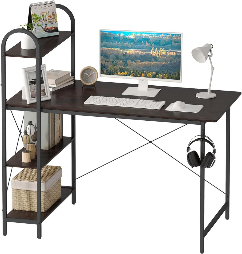 HOME BI Computer Desk with Storage Shelves (Black, 47 Inch)