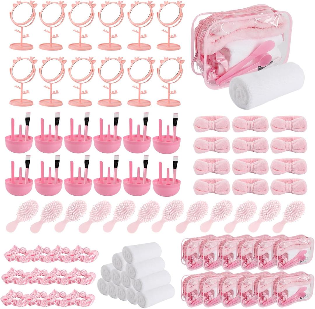 120 Pcs Spa Party Favors Supplies Bulk, Include Face Mask Mixing Bowl Set, Air Cushion Comb, Mirror, Headband, Scoop, Hair Bands, Cosmetic Bags, Face Wash Cloths for Spa Sleepover Birthday Party