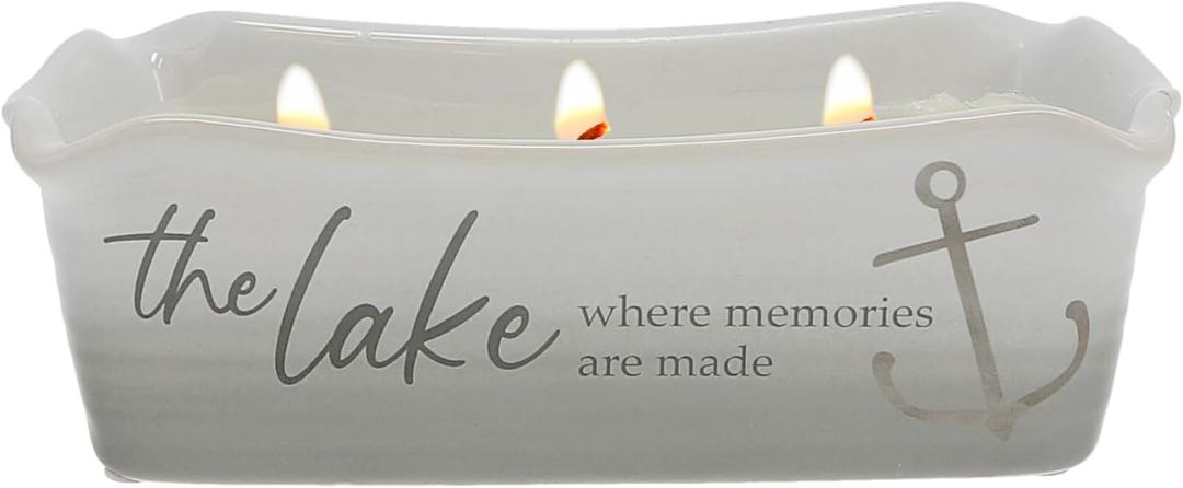 Pavilion Gift Company - at The Lake - 12-Ounce Wax Reveal Natural Soy Wax 3 Wick Candle, Jasmine Scented, Hidden Message Candle, Lake House Dcor, 1 Count, 7.5 x 3.5 x 2.25-inch, Gray Pavilion Gift Company - at The Lake - 12-Ounce Wax Reveal Natural Soy Wax 3 Wick Candle, Jasmine Scented, Hidden Message Candle, Lake House Dcor, 1 Count, 7.5 x 3.5 x 2.25-inch, Gray