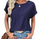 ATHMILE Summer Womens Tunic Tops Short Sleeve Dressy Blouses Loose Fit Tunic with Curved Hem Crewneck Beach Vacation Clothes Navy Blue small
