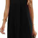 QACOHU Summer Dresses for Women 2025 Sleeveless V-Neck Beach Solid Tshirt Sundress Casual Tank Dress Rosy S Blac