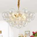 brfaixla Gold Nordic Bubble Ball Chandelier Dia 21" Modern 6 Lights Swirled Clear Ribbed Blown Glass Chandelier Light Fixture for Living Room Dining Room Kitchen Foyer Entryway