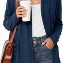 Women's Long Sleeve Lightweight Cardigan Sweaters with Pockets Casual Loose Fit Open Front Jacket Coat (Blue, L)