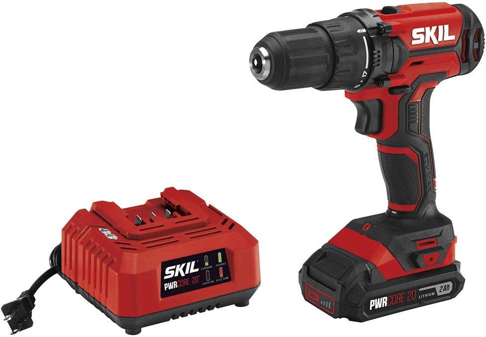 SKIL 20V 1/2 Inch Cordless Drill Driver Includes 2.0Ah PWR CORE 20 Lithium Battery and Charger - DL527502