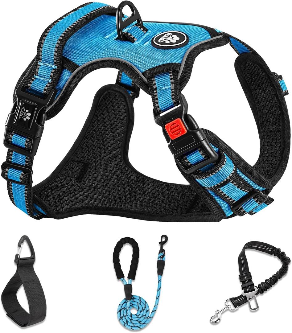 NESTROAD No Pull Dog Harness,Adjustable Oxford Dog Vest Harness with Leash,Reflective No-Choke Pet Harness with Easy Control Soft Handle for Large Dogs(Large,Blue) (Lneck 15-19" chest 19-29")