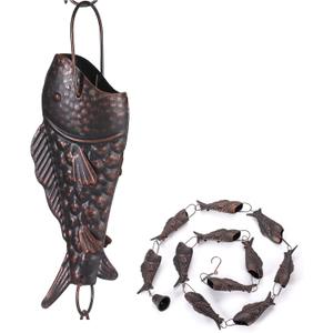 Antique Bronze Rain Chain with Rainbow Trout for Heavy Rain, Functional and Decorative Replacement Downspout Chain for Outside, Rain Catcher Chain for Gutters, 8.5FT