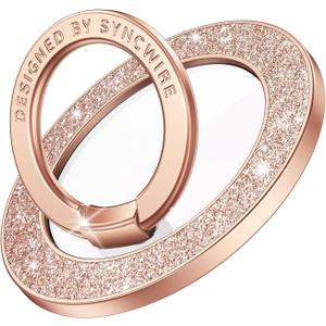 Syncwire Magnetic Phone Grip for MagSafe, Magnetic Sparkle Phone Ring Holder, Rotatable Kickstand Cell Phone Stand Removable MagSafe Accessories for iPhone 15 Pro Max 14 13 12,Android- Rose Gold