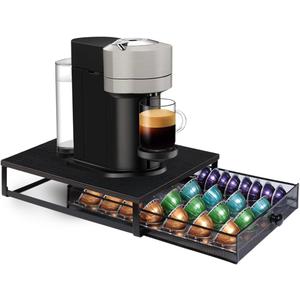Coffee Pod Holder Drawer Organizer Capsules Storage Organizer with Sliding Drawer Compatible For Pods, Holds up to 56 Small or 28 Big Pods Black (Nespresso)