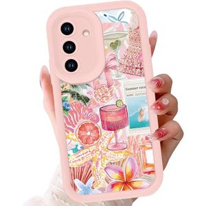 Zrutru Preppy Pink Summer Collage Phone Case for Samsung Galaxy A15 5G Trendy Girly Phone Cover Shockproof Soft Silicone TPU Slim Phone Funda for Samsung A15 5G 6.5 Inch for Women Girls