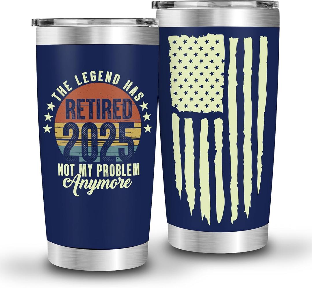 The Legend Has Retired 2025 Navy Tumbler, Funny Retirement Cups for Men  Best Retired Gifts for Him, Husband, Boss, Coworker  Cool Christmas Retirement Presents  Not My Problem Anymore