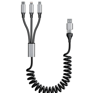 Coiled Multi Charging Cable 4FT [MFi Certified] 5 in 1 Coiled Charging Cable for Car Coiled Universal Charging Cable USB A/USB C to Lightning(Data, Carplay, 2.4A), Type-C(Charge), Micro USB(Charge)