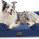 Bedfolks Orthopedic Dog Bed, Big Waterproof Dog Sofa Bed for Large Dogs, Egg Foam Pet Couch Bed with Removable Washable Cover and Nonslip Bottom, Navy Blue (38.0"L x 28.0"W x 6.5"Th)