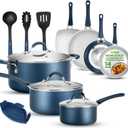 NutriChef 14-Piece Navy Blue Cookware Set - Durable Non-Stick Pots and Pans Set with Lids & Utensils, Compatible with All Cooktops
