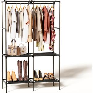 Portable Closet, Wardrobe Closet with 4 Shelves and 2 Hanging Rods, Freestanding Clothing Rack for Bedroom, Storage Organizer for Hanging Clothes, Black