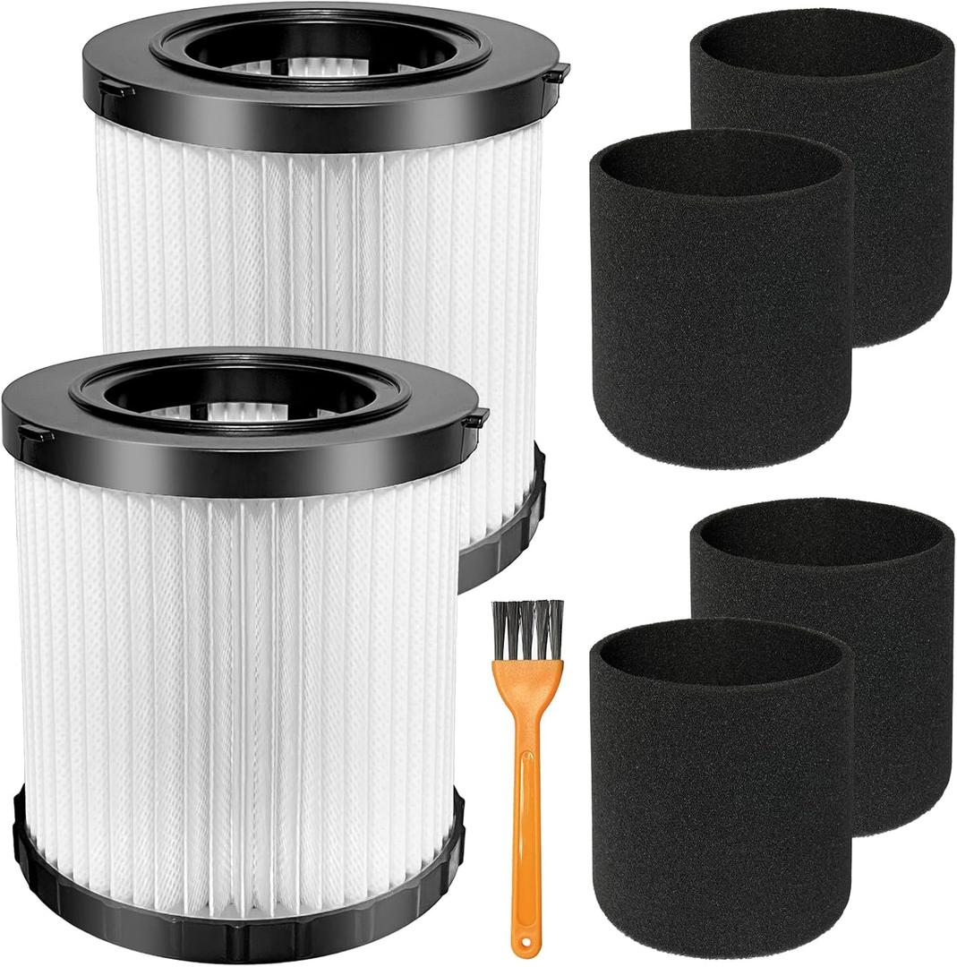 2 Pack DCV5801H HEPA Filter Compatible with DEWALT DCV580H, DCV581H 20V MAX Wet/Dry Vacuum, with 4 Foam Sleeve Filters & 1 Brush