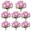 Geosar 24 Bundles Artificial Peonies Flowers Fake Silk Peony Bouquet Faux Peonies Flowers Bulk for Decoration Vase Floral Arrangements Wedding Party Table (Purple)