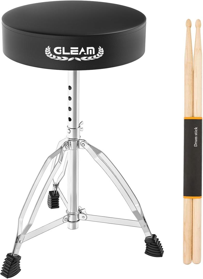 GLEAM Drum Throne Height Adjustable - Drum Seat Thick Padded for Adults and Kids Universal Drum Stools with Anti-Slip Feet Drum Chair Black