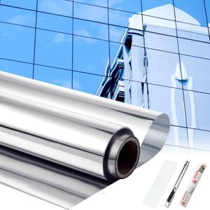 48 Inch X 50 ft One Way Window Film Privacy Daytime Reflective Mirror Window Tint Sun Blocking Thermal Insulated Film Heat Control Static Cling Tint Anti UV Home Office (Silver)