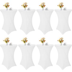 HAISIWLKJ 8 Pack Cocktail Table Covers 32x43 Inch Fitted Stretch Spandex Square Corners White Table Cover High Top Cocktail Round Tablecloth for Party, Wedding, Birthday, Banquet(White)