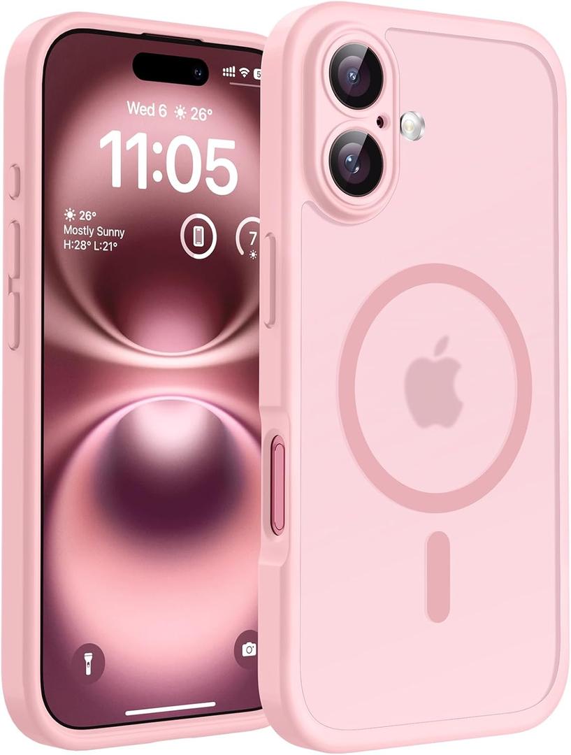 TOCOL for Phone 16 Case, Compatible with Magsafe Charger, Full Camera Protection, Drop Protection, Translucent Matte Phone Case for iPhone 16 6.1 inch (Light Pink)